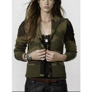Denim & Supply Ralph Lauren Cropped Green Camo Wool Blend Cardigan Sweater
